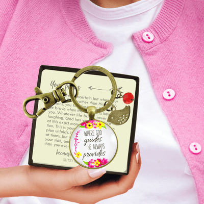 Faith Saying Keychain Where God Guides Inspirational Christian Jewelry - Gutsy Goodness