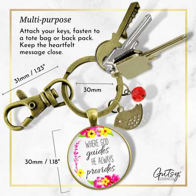 Faith Saying Keychain Where God Guides Inspirational Christian Jewelry - Gutsy Goodness