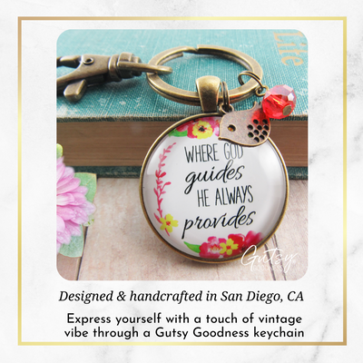 Faith Saying Keychain Where God Guides Inspirational Christian Jewelry - Gutsy Goodness