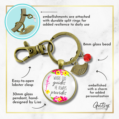Faith Saying Keychain Where God Guides Inspirational Christian Jewelry - Gutsy Goodness