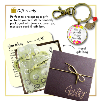 Faith Saying Keychain Where God Guides Inspirational Christian Jewelry - Gutsy Goodness