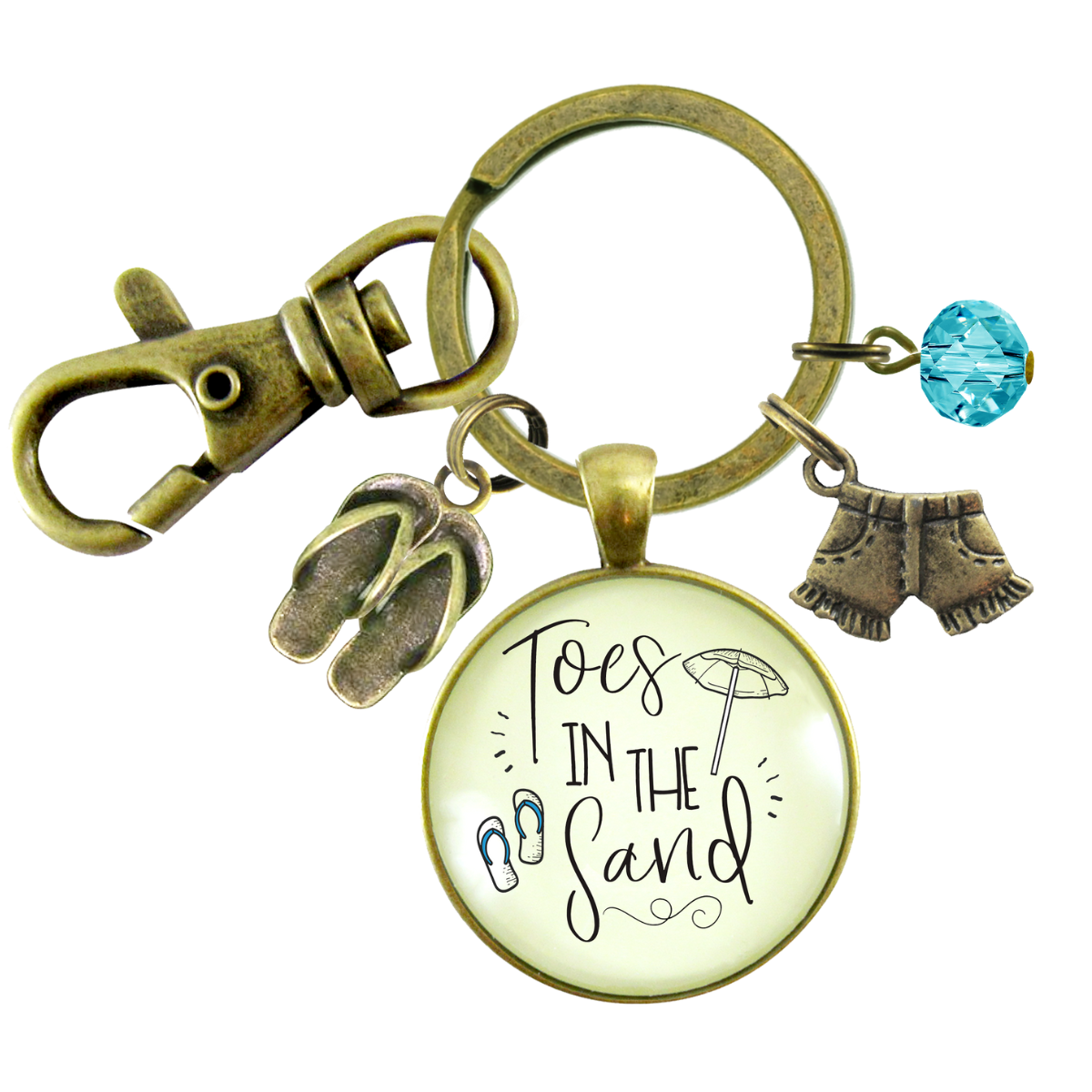Toes in the Sand Summertime Keychain Ocean Beach Nautical Inspired Quote Flip Flop Jewelry - Gutsy Goodness
