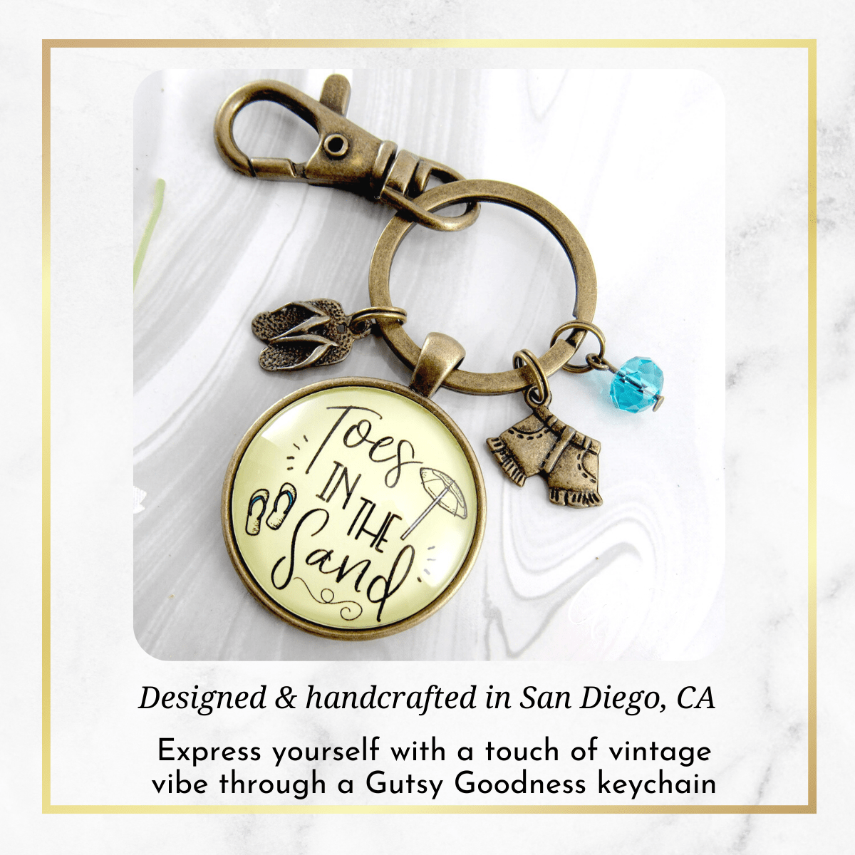 Toes in the Sand Summertime Keychain Ocean Beach Nautical Inspired Quote Flip Flop Jewelry - Gutsy Goodness