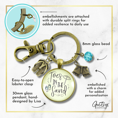 Toes in the Sand Summertime Keychain Ocean Beach Nautical Inspired Quote Flip Flop Jewelry - Gutsy Goodness