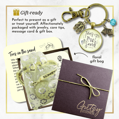 Toes in the Sand Summertime Keychain Ocean Beach Nautical Inspired Quote Flip Flop Jewelry - Gutsy Goodness