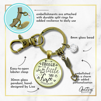 Though She Be But Little Fierce Keychain Shakespeare Inspired Jewelry Quote For Women Teen - Gutsy Goodness Handmade Jewelry;Though She Be But Little Fierce Keychain Shakespeare Inspired Jewelry Quote For Women Teen - Gutsy Goodness Handmade Jewelry Gifts