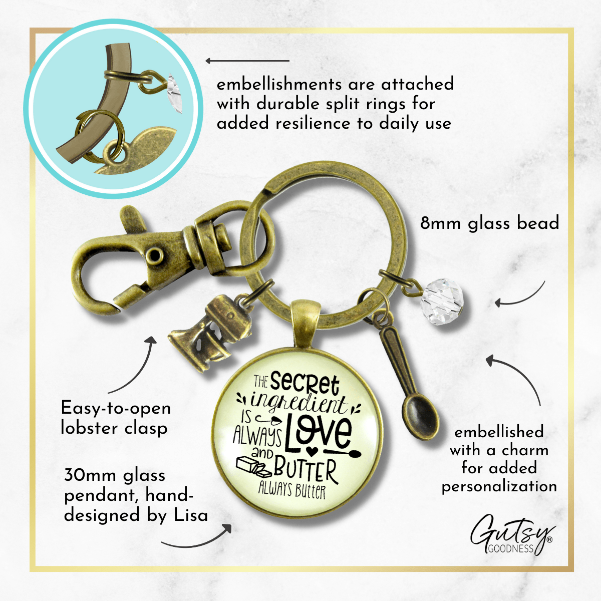 Baking Keychain Secret Ingredient Is Love And Butter Southern Cook Food Jewelry Gift Mixer - Gutsy Goodness