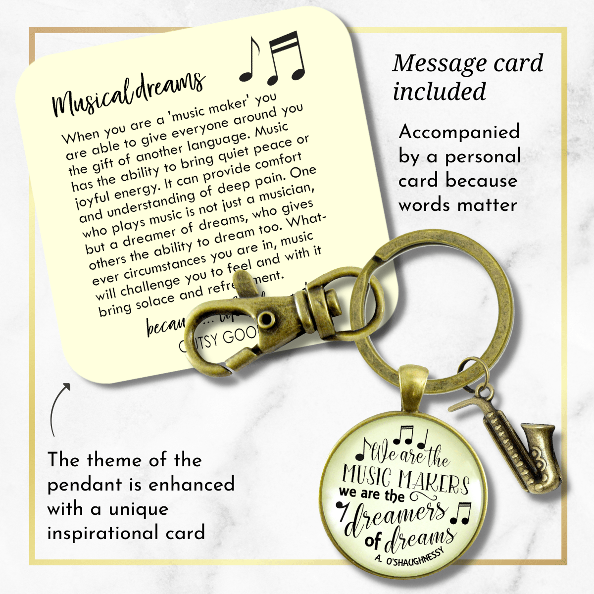 Saxophone Keychain We Are The Music Makers Musician Sax Player Jewelry Retro Inspired - Gutsy Goodness