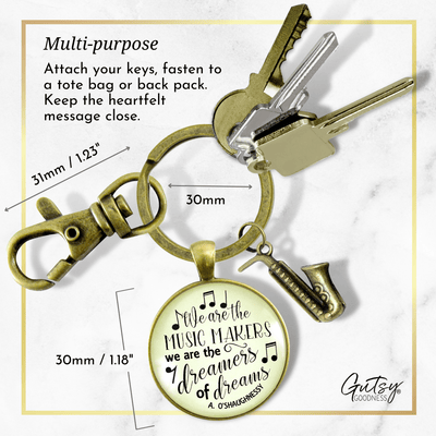 Saxophone Keychain We Are The Music Makers Musician Sax Player Jewelry Retro Inspired - Gutsy Goodness