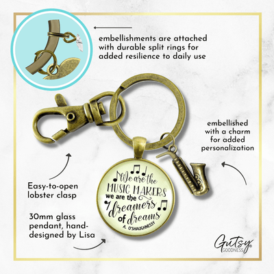 Saxophone Keychain We Are The Music Makers Musician Sax Player Jewelry Retro Inspired - Gutsy Goodness