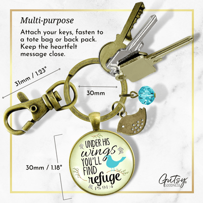 Bible Quote Keychain Under His Wings Refuge Psalm 91 Promise Jewelry - Gutsy Goodness