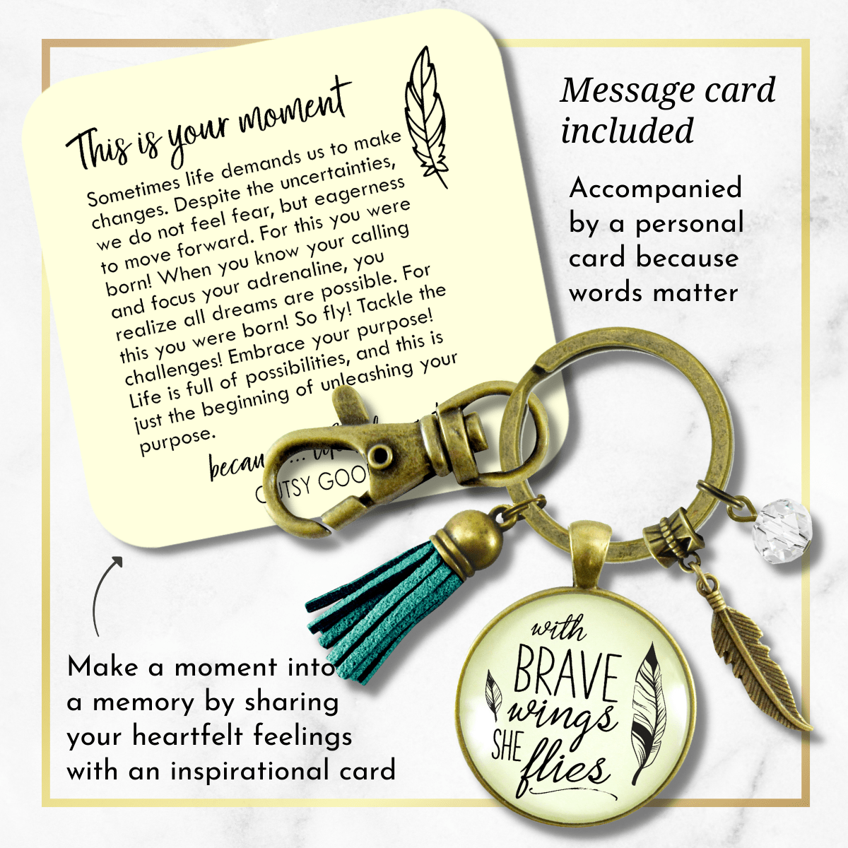 Brave Jewelry With Wings She Flies Style Blue Tassel Keychain For Women Motivational Gift - Gutsy Goodness;Brave Jewelry With Wings She Flies Style Blue Tassel Keychain For Women Motivational Gift - Gutsy Goodness Handmade Jewelry Gifts