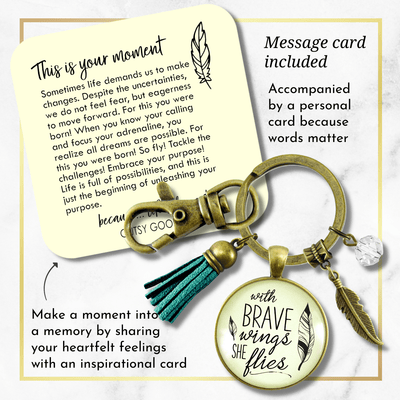Brave Jewelry With Wings She Flies Style Blue Tassel Keychain For Women Motivational Gift - Gutsy Goodness;Brave Jewelry With Wings She Flies Style Blue Tassel Keychain For Women Motivational Gift - Gutsy Goodness Handmade Jewelry Gifts