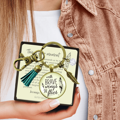 Brave Jewelry With Wings She Flies Style Blue Tassel Keychain For Women Motivational Gift - Gutsy Goodness;Brave Jewelry With Wings She Flies Style Blue Tassel Keychain For Women Motivational Gift - Gutsy Goodness Handmade Jewelry Gifts