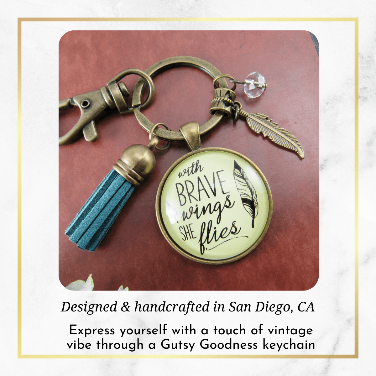 Brave Jewelry With Wings She Flies Style Blue Tassel Keychain For Women Motivational Gift - Gutsy Goodness;Brave Jewelry With Wings She Flies Style Blue Tassel Keychain For Women Motivational Gift - Gutsy Goodness Handmade Jewelry Gifts