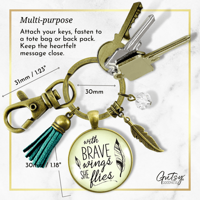 Brave Jewelry With Wings She Flies Style Blue Tassel Keychain For Women Motivational Gift - Gutsy Goodness;Brave Jewelry With Wings She Flies Style Blue Tassel Keychain For Women Motivational Gift - Gutsy Goodness Handmade Jewelry Gifts