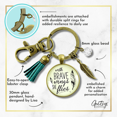 Brave Jewelry With Wings She Flies Style Blue Tassel Keychain For Women Motivational Gift - Gutsy Goodness;Brave Jewelry With Wings She Flies Style Blue Tassel Keychain For Women Motivational Gift - Gutsy Goodness Handmade Jewelry Gifts