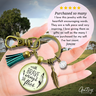 Brave Jewelry With Wings She Flies Style Blue Tassel Keychain For Women Motivational Gift - Gutsy Goodness;Brave Jewelry With Wings She Flies Style Blue Tassel Keychain For Women Motivational Gift - Gutsy Goodness Handmade Jewelry Gifts
