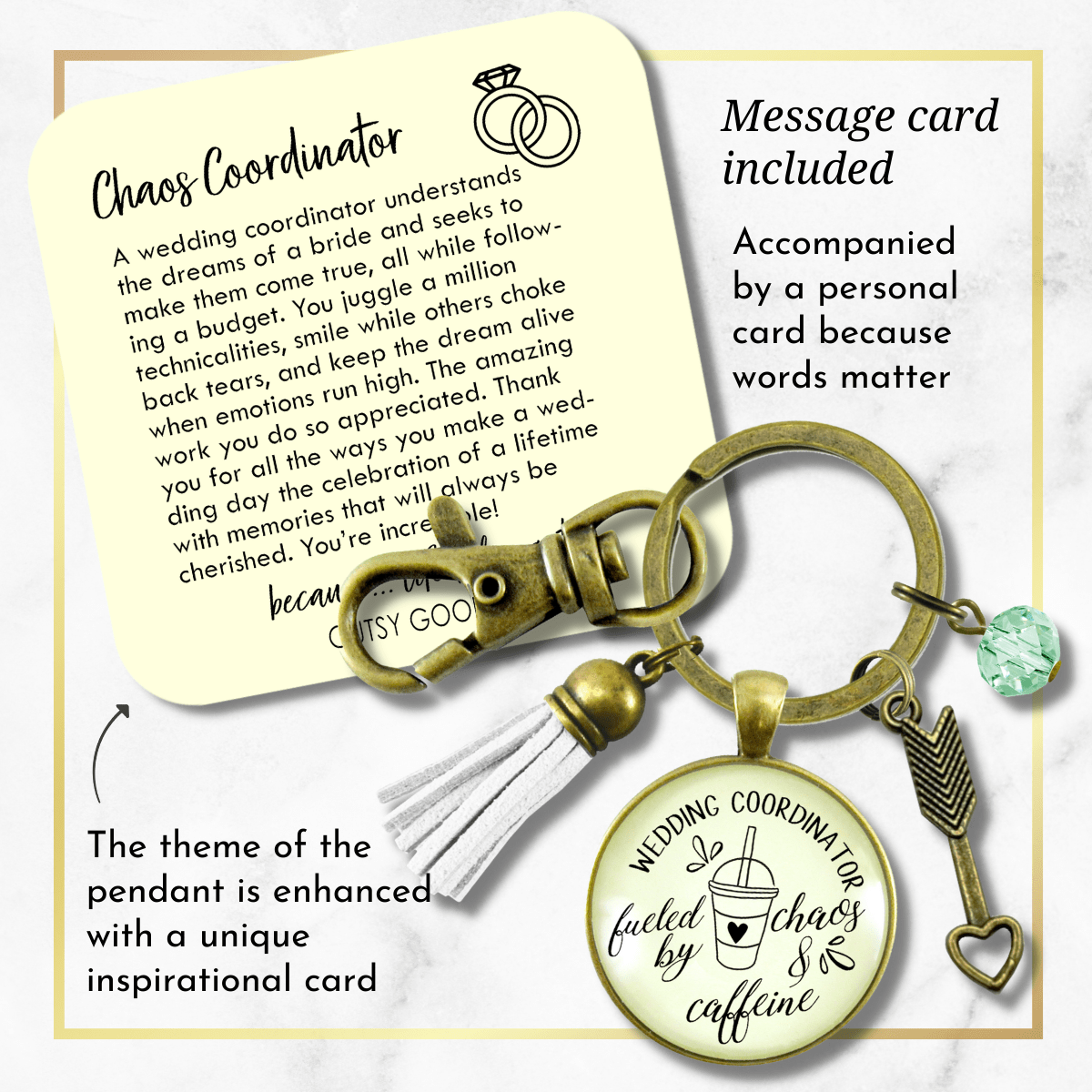 Wedding Coordinator Keychain Fueled by Chaos Caffeine Thank You Gift Tassel Charm - Gutsy Goodness