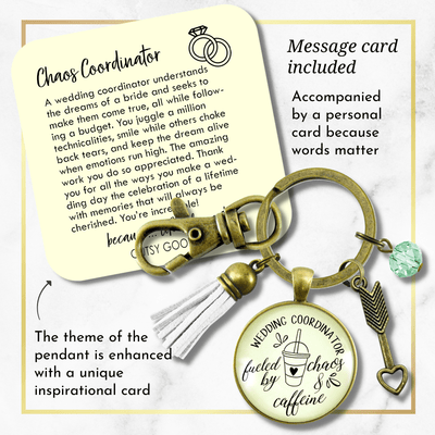 Wedding Coordinator Keychain Fueled by Chaos Caffeine Thank You Gift Tassel Charm - Gutsy Goodness