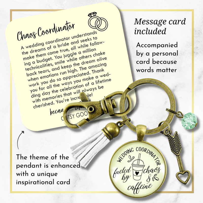 Wedding Coordinator Keychain Fueled by Chaos Caffeine Thank You Gift Tassel Charm - Gutsy Goodness