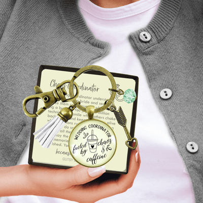 Wedding Coordinator Keychain Fueled by Chaos Caffeine Thank You Gift Tassel Charm - Gutsy Goodness