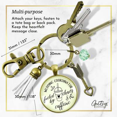 Wedding Coordinator Keychain Fueled by Chaos Caffeine Thank You Gift Tassel Charm - Gutsy Goodness
