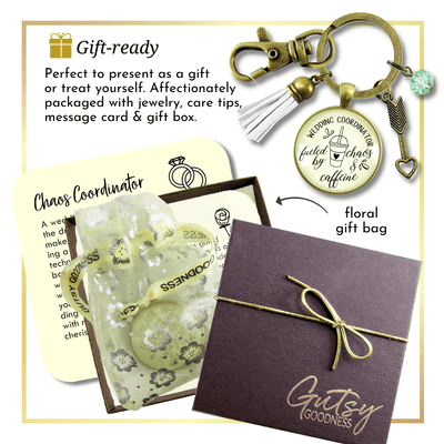 Wedding Coordinator Keychain Fueled by Chaos Caffeine Thank You Gift Tassel Charm - Gutsy Goodness