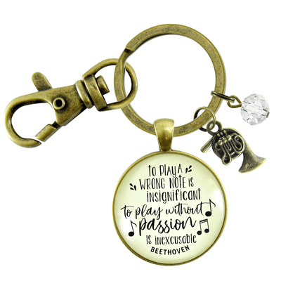 French Horn Keychain To Play A Wrong Note Is Insignificant Beethoven Quote Music Teacher Jewelry - Gutsy Goodness