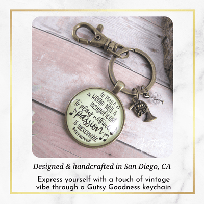 French Horn Keychain To Play A Wrong Note Is Insignificant Beethoven Quote Music Teacher Jewelry - Gutsy Goodness