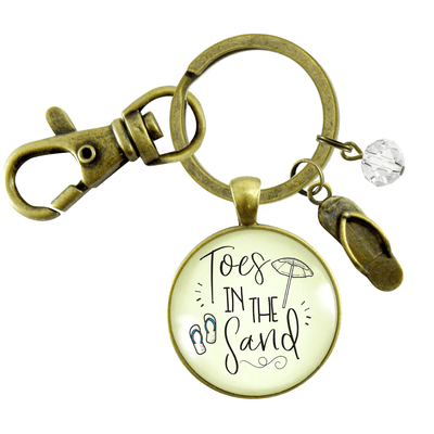 Toes in the San Beach Keychain Ocean Bronze Nautical Ocean Style Flip Flop Key chain - Gutsy Goodness