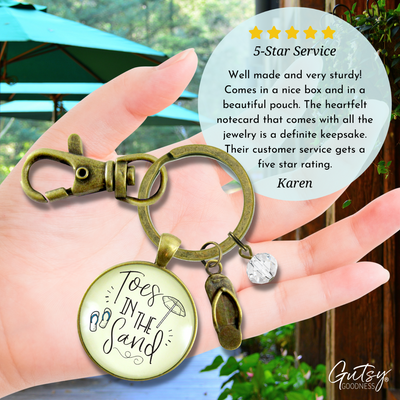 Toes in the San Beach Keychain Ocean Bronze Nautical Ocean Style Flip Flop Key chain - Gutsy Goodness