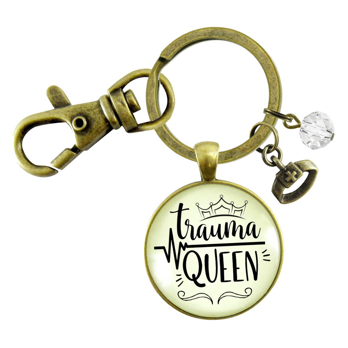 Trauma Queen Keychain Nurse Medical Assistant Funny Quote Jewelry - Gutsy Goodness