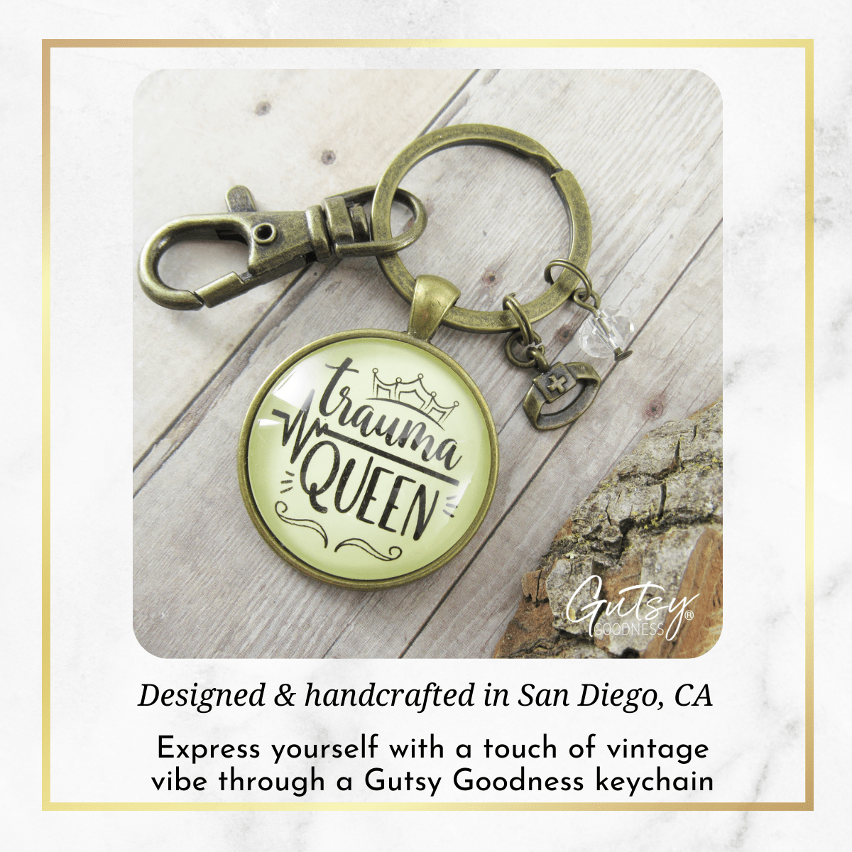 Trauma Queen Keychain Nurse Medical Assistant Funny Quote Jewelry - Gutsy Goodness