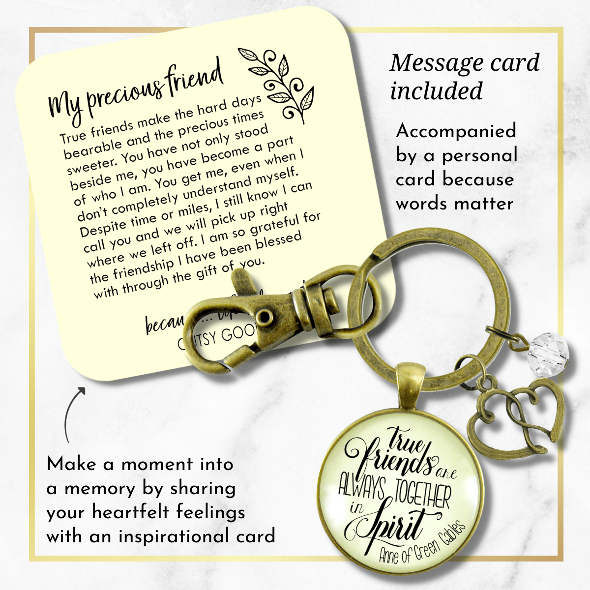 Gutsy Goodness True Friends Are Always Together In Spirit Keychain Friendship Quote Jewelry Gift Heart - Gutsy Goodness;True Friends Are Always Together In Spirit Keychain Friendship Quote Jewelry Gift Heart - Gutsy Goodness Handmade Jewelry Gifts