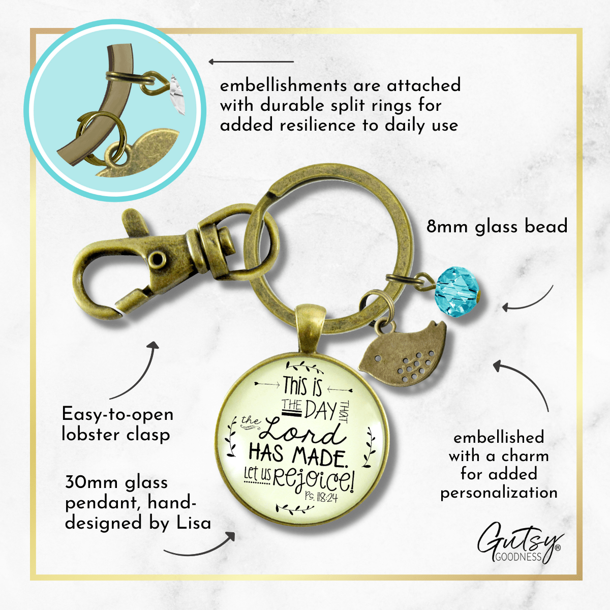 This Is The Day Made Keychain Faith Inspired Quote Pendant Bird Jewelry - Gutsy Goodness
