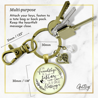 Sister In Law Keychain Friendship Is A Great Blessing Gift Women's Rustic Wedding Jewelry Heart - Gutsy Goodness Handmade Jewelry;Sister In Law Keychain Friendship Is A Great Blessing Gift Women's Rustic Wedding Jewelry Heart - Gutsy Goodness Handmade Jewelry Gifts