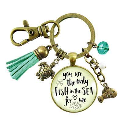 Romantic Beach Inspired Keychain You Are The Only Fish In The Sea Love Quote Tassel - Gutsy Goodness