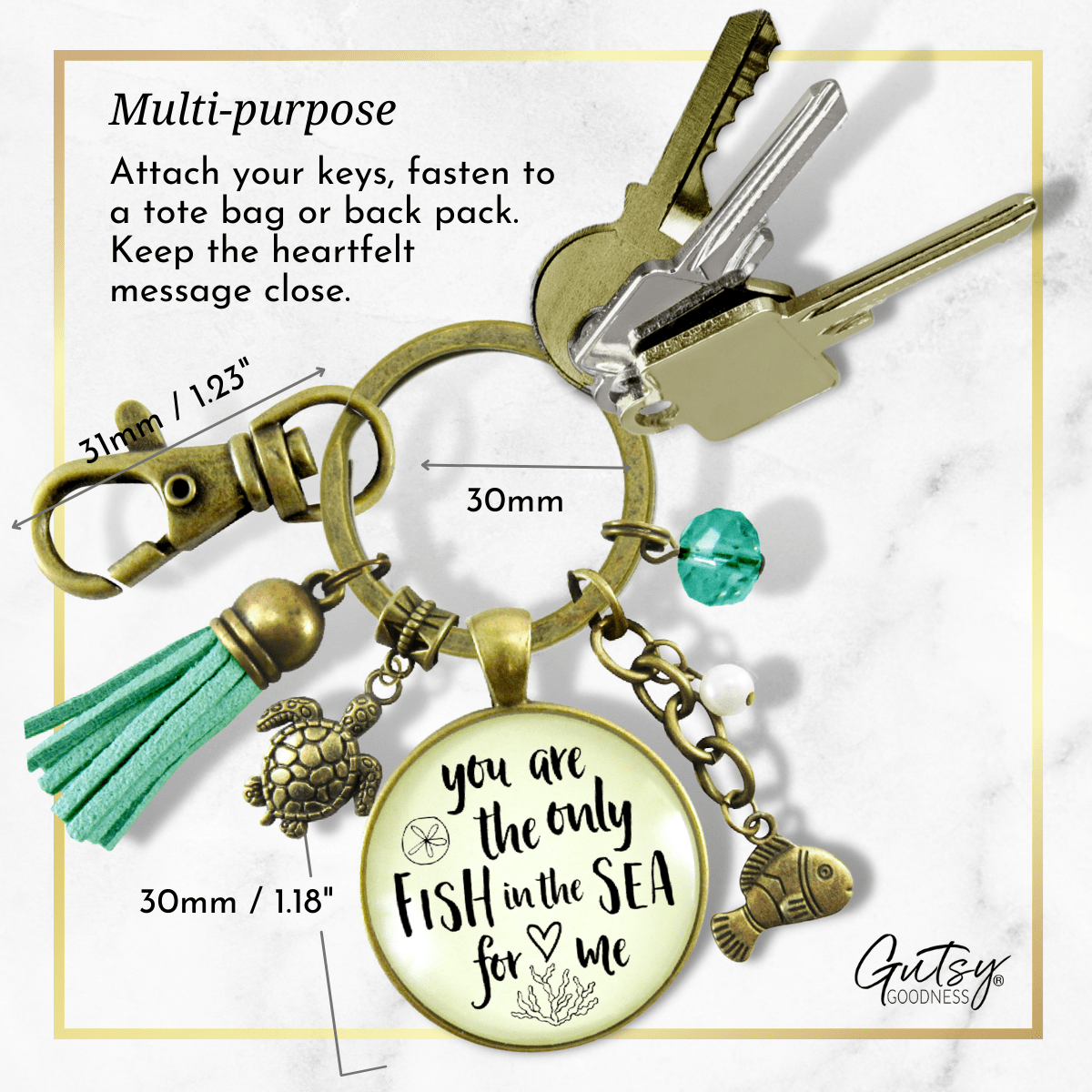 Romantic Beach Inspired Keychain You Are The Only Fish In The Sea Love Quote Tassel - Gutsy Goodness