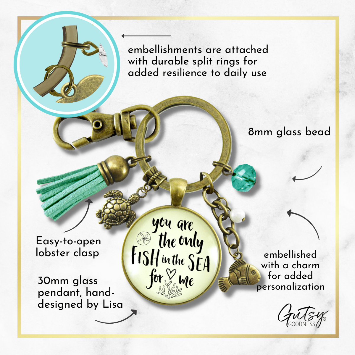 Romantic Beach Inspired Keychain You Are The Only Fish In The Sea Love Quote Tassel - Gutsy Goodness