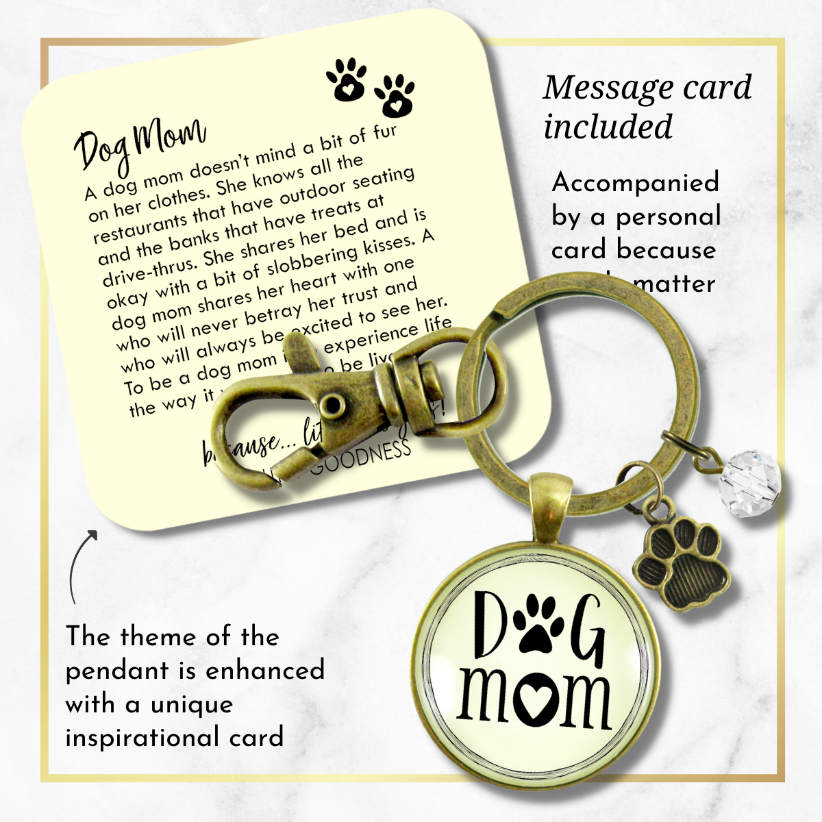 Dog Mom Keychain for Fur Mama Bronze Pendant Key Ring Pet Paw Charm - Gutsy Goodness Handmade Jewelry;Dog Mom Keychain For Fur Mama Bronze Pendant Key Ring Pet Paw Charm - Gutsy Goodness Handmade Jewelry Gifts