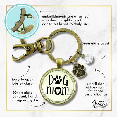 Dog Mom Keychain for Fur Mama Bronze Pendant Key Ring Pet Paw Charm - Gutsy Goodness Handmade Jewelry;Dog Mom Keychain For Fur Mama Bronze Pendant Key Ring Pet Paw Charm - Gutsy Goodness Handmade Jewelry Gifts