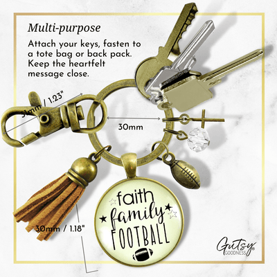 Faith Family Football Keychain Sports Themed Rustic Jewelry For Women Cross Ball Tassel Gift - Gutsy Goodness