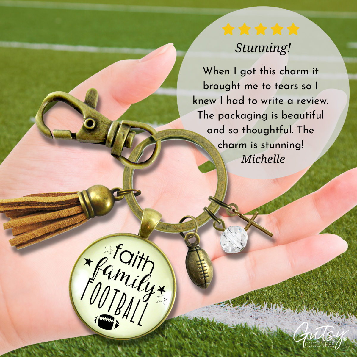 Faith Family Football Keychain Sports Themed Rustic Jewelry For Women Cross Ball Tassel Gift - Gutsy Goodness