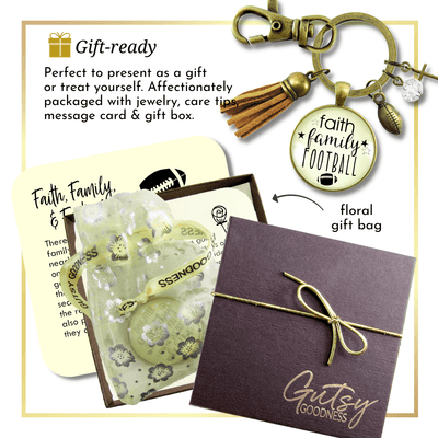 Faith Family Football Keychain Sports Themed Rustic Jewelry For Women Cross Ball Tassel Gift - Gutsy Goodness