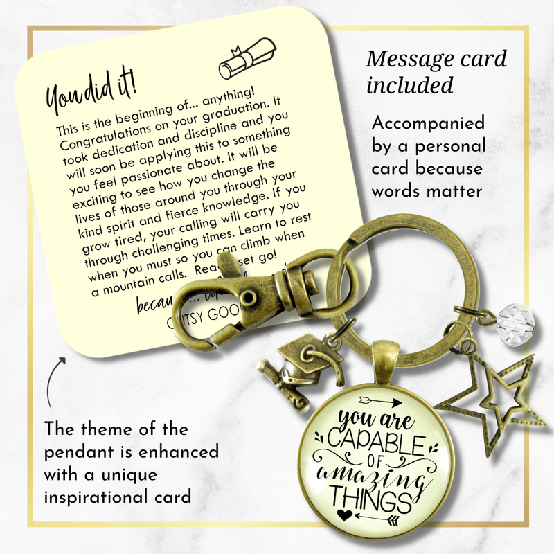 Graduation Keychain You Are Capable Of Amazing Things Womens Congratulations Graduate Jewelry - Gutsy Goodness