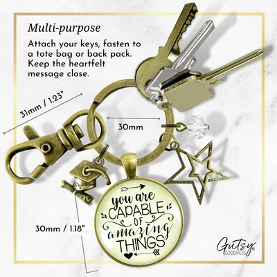 Graduation Keychain You Are Capable Of Amazing Things Womens Congratulations Graduate Jewelry - Gutsy Goodness
