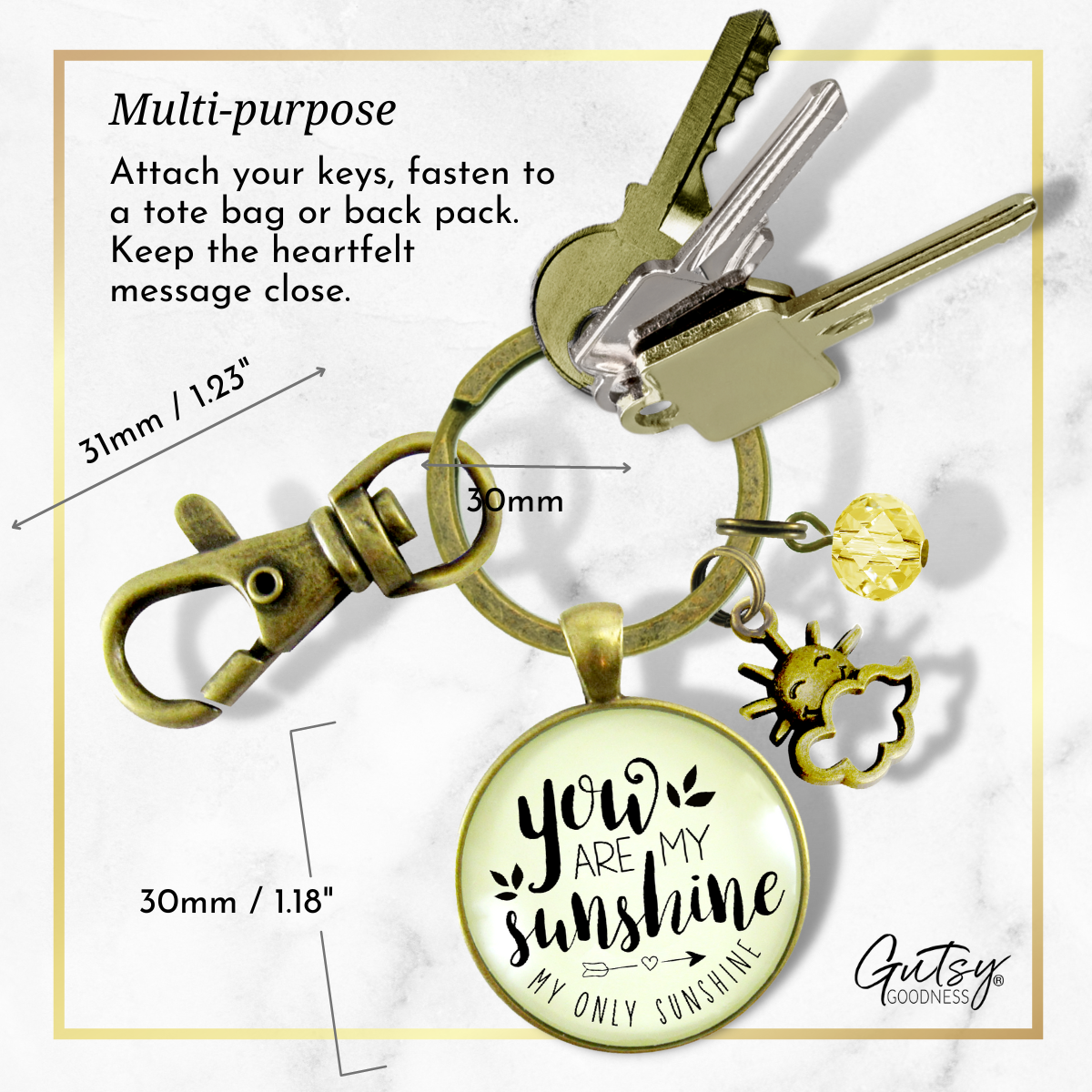 You Are My Sunshine Keychain Style Friendship Pendant Jewelry Inspired Sun Charm   - Gutsy Goodness Handmade Jewelry