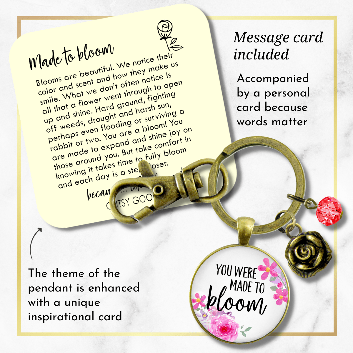 You Were Made To Bloom Keychain Watercolor Floral Inspiring Gift - Gutsy Goodness
