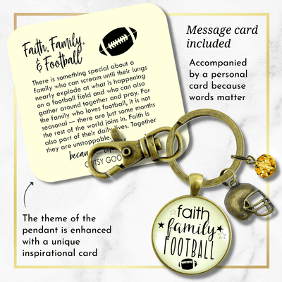 Faith Family Football Keychain Hipster Style Football Bling Sports Jewelry For Mom - Gutsy Goodness